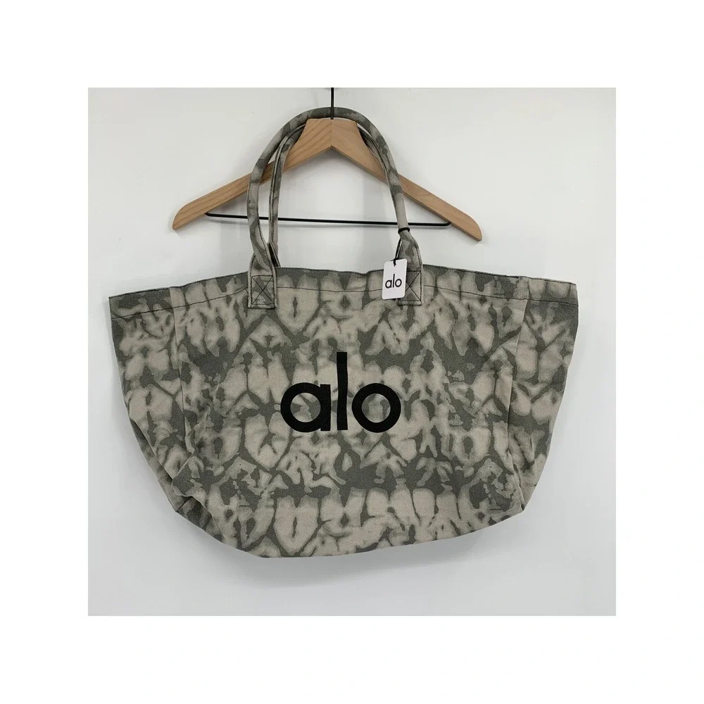 Alo Yoga Shopper Tote Unisex OS Gray Tie Dye Canvas Large Gym Travel Bag NEW